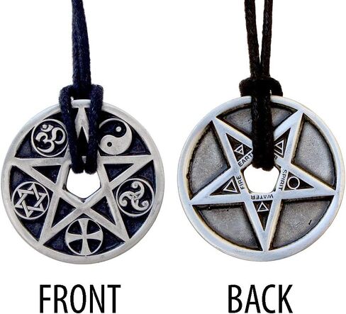 OhDeal4U 2 Sided Protection Elemental Disk Paganism Pentagram Star 5 Elements Disc Earth Air Spirit Water Fire and Coexist Religion Pewter Coin Pendant Medallion Amulet Charm in Saudi Arabia