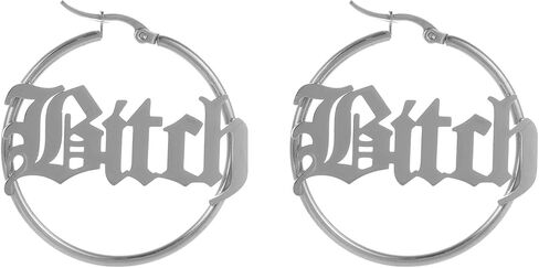 Stainless Steel Punk 4CM Circle “Bitch" Letter Big Word Earrings Personalized Name Customization Various Sizes in Kuwait