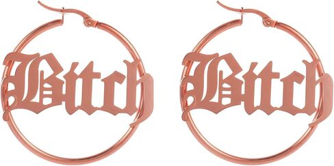 Stainless Steel Punk 4CM Circle “Bitch" Letter Big Word Earrings Personalized Name Customization Various Sizes in Kuwait