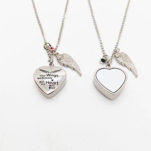 LYFLES Sublimation Blanks Heart Urn Necklace for Ashes With Angel Wings, Gems in Saudi Arabia