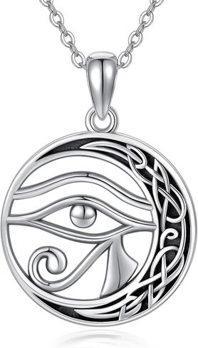 قلادة عين حورس CHENGHONG 925 الفضة الاسترليني عقد سلتيك القمر قلادة قلادة مصر حماية المجوهرات القبطية هدية للنساء والرجال، الفضة الاسترلينية، قلادة القلائد, فضة استرلينية, عقد بقلادة in Kuwait