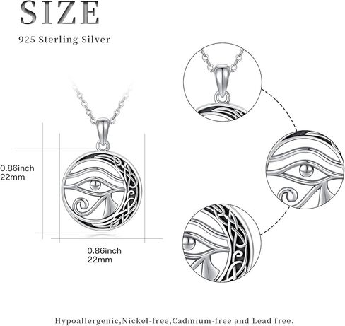 قلادة عين حورس CHENGHONG 925 الفضة الاسترليني عقد سلتيك القمر قلادة قلادة مصر حماية المجوهرات القبطية هدية للنساء والرجال، الفضة الاسترلينية، قلادة القلائد, فضة استرلينية, عقد بقلادة in Kuwait