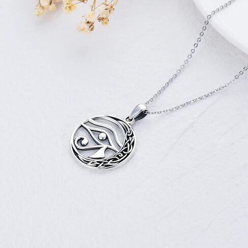 قلادة عين حورس CHENGHONG 925 الفضة الاسترليني عقد سلتيك القمر قلادة قلادة مصر حماية المجوهرات القبطية هدية للنساء والرجال، الفضة الاسترلينية، قلادة القلائد, فضة استرلينية, عقد بقلادة in Kuwait