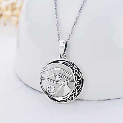 قلادة عين حورس CHENGHONG 925 الفضة الاسترليني عقد سلتيك القمر قلادة قلادة مصر حماية المجوهرات القبطية هدية للنساء والرجال، الفضة الاسترلينية، قلادة القلائد, فضة استرلينية, عقد بقلادة in Kuwait