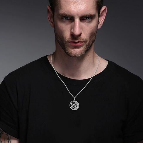 قلادة عين حورس CHENGHONG 925 الفضة الاسترليني عقد سلتيك القمر قلادة قلادة مصر حماية المجوهرات القبطية هدية للنساء والرجال، الفضة الاسترلينية، قلادة القلائد, فضة استرلينية, عقد بقلادة in Kuwait