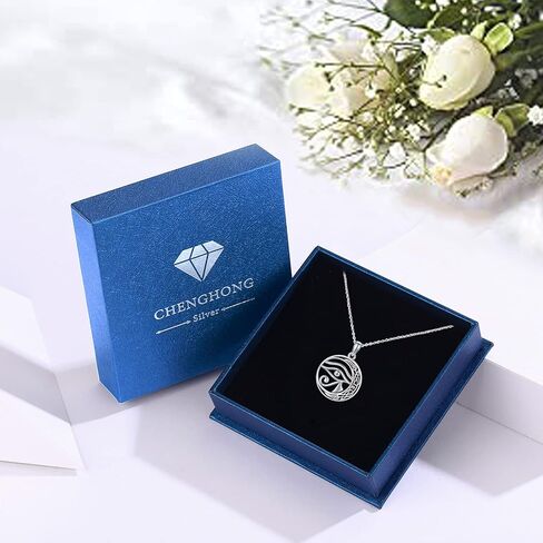 قلادة عين حورس CHENGHONG 925 الفضة الاسترليني عقد سلتيك القمر قلادة قلادة مصر حماية المجوهرات القبطية هدية للنساء والرجال، الفضة الاسترلينية، قلادة القلائد, فضة استرلينية, عقد بقلادة in Kuwait