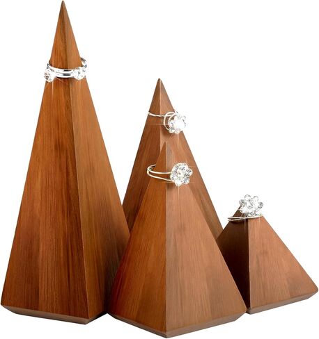 4 Pcs Wood Cone Ring Holders Wooden Ring Display Stands Jewelry Display Wood Cones for Craft Pyramid Jewelry Towers Jewelry Ring Storage Organizer for Selling Retail Business in Saudi Arabia