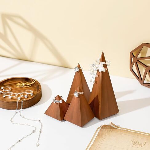 4 Pcs Wood Cone Ring Holders Wooden Ring Display Stands Jewelry Display Wood Cones for Craft Pyramid Jewelry Towers Jewelry Ring Storage Organizer for Selling Retail Business in Saudi Arabia