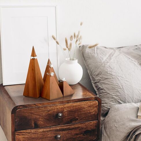 4 Pcs Wood Cone Ring Holders Wooden Ring Display Stands Jewelry Display Wood Cones for Craft Pyramid Jewelry Towers Jewelry Ring Storage Organizer for Selling Retail Business in Saudi Arabia