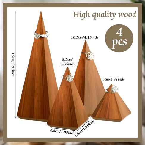 4 Pcs Wood Cone Ring Holders Wooden Ring Display Stands Jewelry Display Wood Cones for Craft Pyramid Jewelry Towers Jewelry Ring Storage Organizer for Selling Retail Business in Saudi Arabia