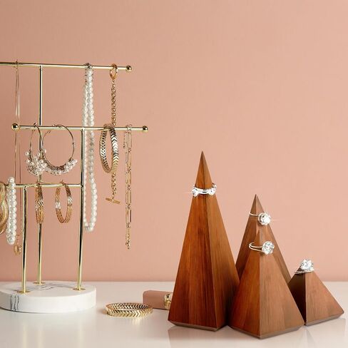 4 Pcs Wood Cone Ring Holders Wooden Ring Display Stands Jewelry Display Wood Cones for Craft Pyramid Jewelry Towers Jewelry Ring Storage Organizer for Selling Retail Business in Saudi Arabia