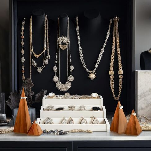 4 Pcs Wood Cone Ring Holders Wooden Ring Display Stands Jewelry Display Wood Cones for Craft Pyramid Jewelry Towers Jewelry Ring Storage Organizer for Selling Retail Business in Saudi Arabia