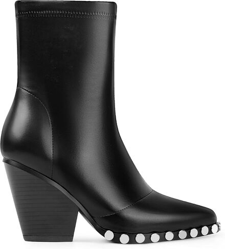 ANN CREEK Women's Studded Short Gogo Boots Pointed Toe Chunky High Heel Stretch Ankle Boots in Kuwait