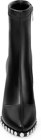 ANN CREEK Women's Studded Short Gogo Boots Pointed Toe Chunky High Heel Stretch Ankle Boots in Kuwait