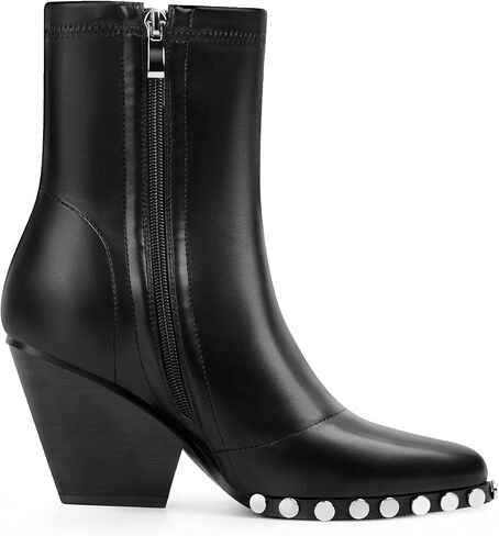 ANN CREEK Women's Studded Short Gogo Boots Pointed Toe Chunky High Heel Stretch Ankle Boots in Kuwait