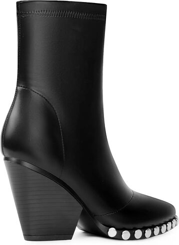 ANN CREEK Women's Studded Short Gogo Boots Pointed Toe Chunky High Heel Stretch Ankle Boots in Kuwait