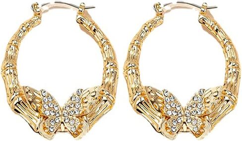 Large Butterfly Leopard Pattern Bamboo Hoop Earring Statement Punk Oversized Geometric Circle Round Animal Insect Earring for Girl Women Teen Retro Exaggerated Jewelry Birthday Gift in Saudi Arabia