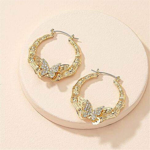 Large Butterfly Leopard Pattern Bamboo Hoop Earring Statement Punk Oversized Geometric Circle Round Animal Insect Earring for Girl Women Teen Retro Exaggerated Jewelry Birthday Gift in Saudi Arabia