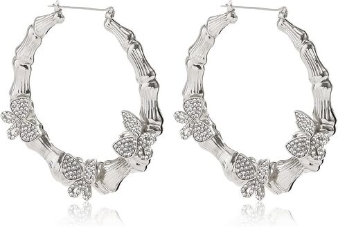 Large Butterfly Leopard Pattern Bamboo Hoop Earring Statement Punk Oversized Geometric Circle Round Animal Insect Earring for Girl Women Teen Retro Exaggerated Jewelry Birthday Gift in Saudi Arabia