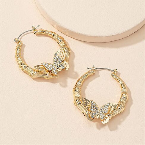 Large Butterfly Leopard Pattern Bamboo Hoop Earring Statement Punk Oversized Geometric Circle Round Animal Insect Earring for Girl Women Teen Retro Exaggerated Jewelry Birthday Gift in Saudi Arabia