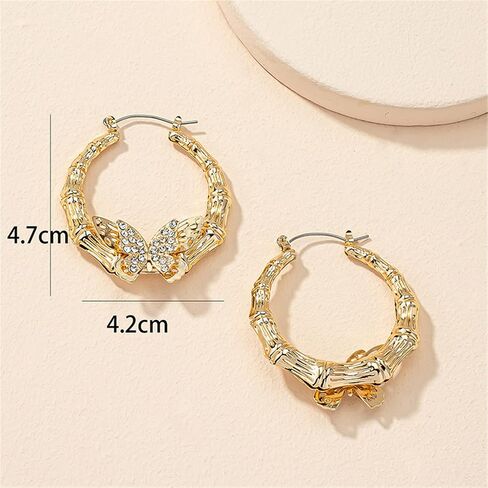 Large Butterfly Leopard Pattern Bamboo Hoop Earring Statement Punk Oversized Geometric Circle Round Animal Insect Earring for Girl Women Teen Retro Exaggerated Jewelry Birthday Gift in Saudi Arabia