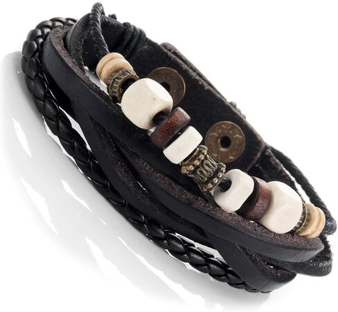 سوار من الجلد العتيق على شكل الأرض باللون البني والأشقر المطرز من أوربان جويلر، 21.59 سم in Kuwait