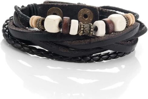 سوار من الجلد العتيق على شكل الأرض باللون البني والأشقر المطرز من أوربان جويلر، 21.59 سم in Kuwait