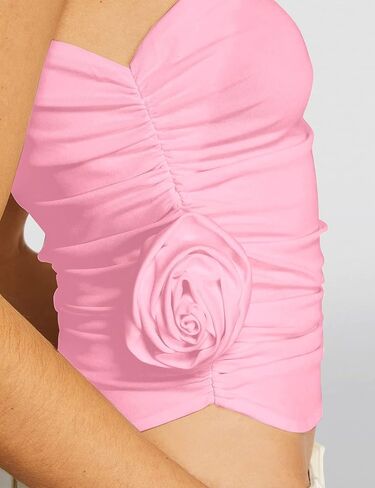 Lauweion Women's One Shoulder Rosette Floral Crop Tank Top Side Ruched Asymmetrical Hem Sleeveless Crop Top in Kuwait