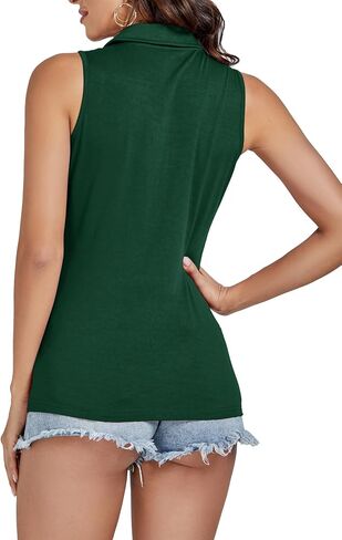 Vrtige Women's Casual Collar Neck Zipper Front Sleeveless Tank Top Shirt in Saudi Arabia