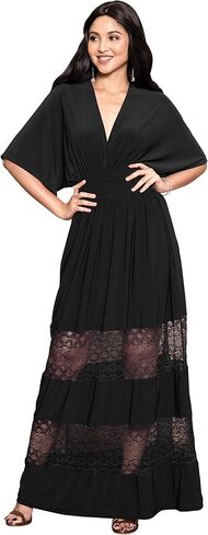 KOH KOH Womens Sexy Summer V-Neck Half Sleeve Layered Lace Maxi Dress in Kuwait