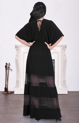 KOH KOH Womens Sexy Summer V-Neck Half Sleeve Layered Lace Maxi Dress in Kuwait