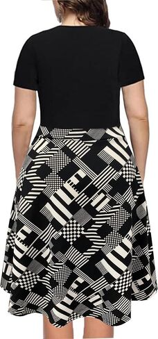 BEDOAR Women's Short Sleeve Colorblock Button Down Knee-Length Flared A-Line Casual Plus Size Dress with Pockets in Saudi Arabia