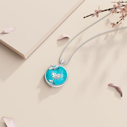 Reaii Dragonfly Necklace 925 Sterling Silver Turquoise Dragonfly Lotus Pendant Necklace for Women Genuine Turquoise Dragonfly Jewelry Gifts for Birthday Christmas Thanksgiving, Sterling Silver, in Kuwait