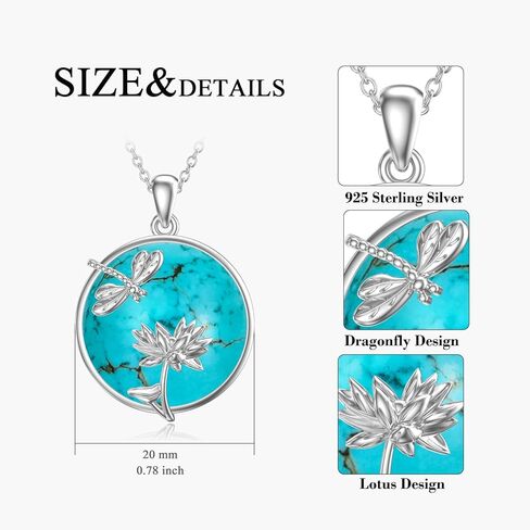 Reaii Dragonfly Necklace 925 Sterling Silver Turquoise Dragonfly Lotus Pendant Necklace for Women Genuine Turquoise Dragonfly Jewelry Gifts for Birthday Christmas Thanksgiving, Sterling Silver, in Kuwait
