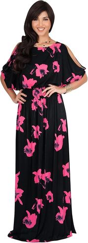 KOH KOH Womens Long Short Sleeve Printed Summer Sexy Casual Sundress Maxi Dress in Kuwait
