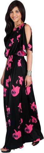 KOH KOH Womens Long Short Sleeve Printed Summer Sexy Casual Sundress Maxi Dress in Kuwait