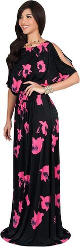 KOH KOH Womens Long Short Sleeve Printed Summer Sexy Casual Sundress Maxi Dress in Kuwait