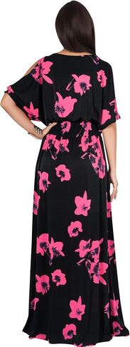 KOH KOH Womens Long Short Sleeve Printed Summer Sexy Casual Sundress Maxi Dress in Kuwait