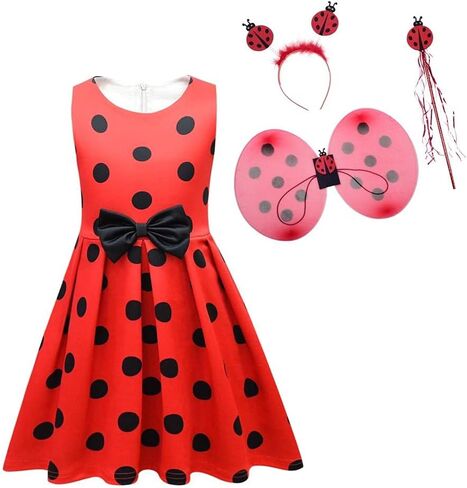 Dressy Daisy Ladybug Costumes Red and Black Polka Dot Fancy Dress for Girls Halloween Birthday Party Summer Casual Wear in Saudi Arabia