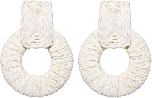 أقراط الروطان للنساء مصنوعة يدويًا من القش الرافية المنسوجة أقراط متدلية بوهو صيفية إكسسوارات الشاطئ هدايا in Kuwait