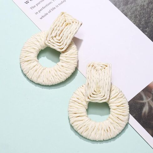 أقراط الروطان للنساء مصنوعة يدويًا من القش الرافية المنسوجة أقراط متدلية بوهو صيفية إكسسوارات الشاطئ هدايا in Kuwait