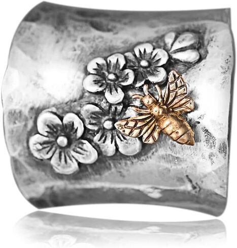 S925 Sterling Silver Big Large Flowers Butterfly Bee Wide Bands Ring for Women Girls,Animal Thumb Index Middle Finger Ring,Retro Vintage Boho Ring Jewelry Gift in Saudi Arabia