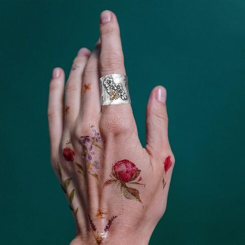 S925 Sterling Silver Big Large Flowers Butterfly Bee Wide Bands Ring for Women Girls,Animal Thumb Index Middle Finger Ring,Retro Vintage Boho Ring Jewelry Gift in Saudi Arabia
