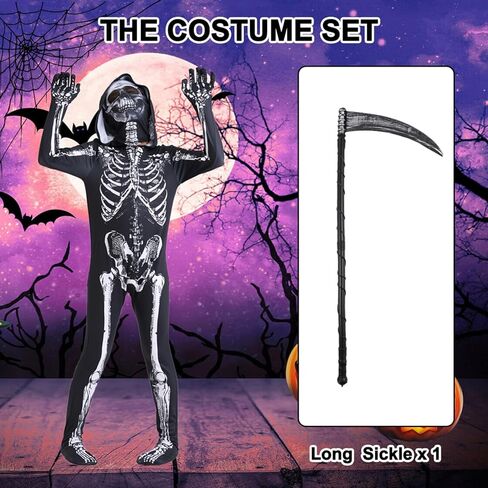 زي الهيكل العظمي للأطفال أزياء الهالوين بدلة على شكل عظمة الهيكل العظمي مع قناع غطاء محرك السيارة المنجل الدعامة خدعة أو علاج in Kuwait