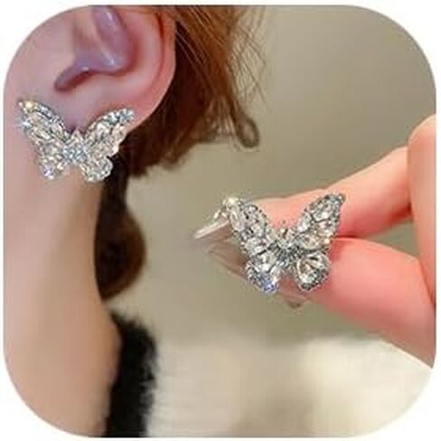 Vcagirest Sparkling Diamond Butterfly Earrings Rhinestone Stud for Women Crystal Silver Statement Earrings for Girls Party Wedding Bridal Prom Party Jewelry Gifts in Kuwait