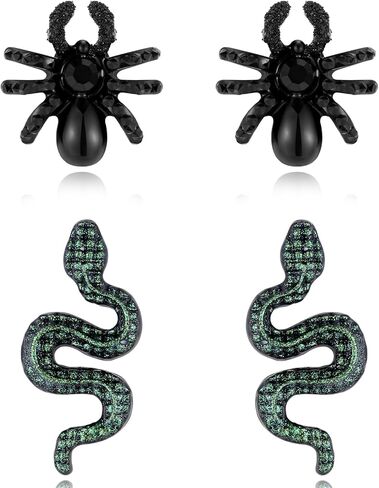 Hypoallergenic Halloween Plastic Earrings Set, KMEOSCH 1 Pair of Plastic Lightweight Black Spiderman Studs Earrings for Sensitive Ears and 1 Pair of Plastic Simple Snake Earrings for WomenAdorable in Kuwait