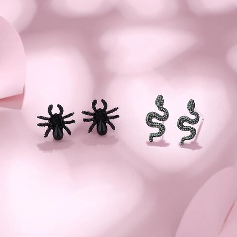 Hypoallergenic Halloween Plastic Earrings Set, KMEOSCH 1 Pair of Plastic Lightweight Black Spiderman Studs Earrings for Sensitive Ears and 1 Pair of Plastic Simple Snake Earrings for WomenAdorable in Kuwait