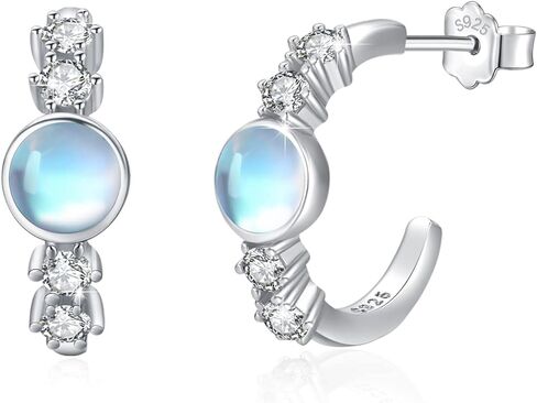 أقراط حجر القمر 925 من الفضة الإسترليني على شكل قلب/ورقة/حجر القمر المستدير للنساء والفتيات in Kuwait