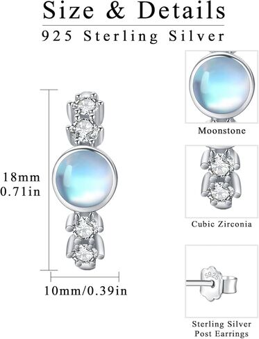 أقراط حجر القمر 925 من الفضة الإسترليني على شكل قلب/ورقة/حجر القمر المستدير للنساء والفتيات in Kuwait