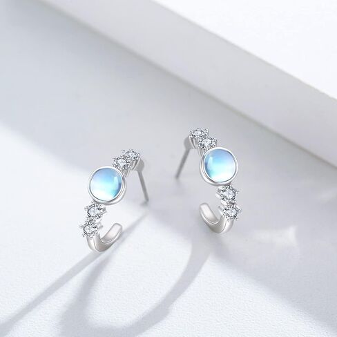 أقراط حجر القمر 925 من الفضة الإسترليني على شكل قلب/ورقة/حجر القمر المستدير للنساء والفتيات in Kuwait